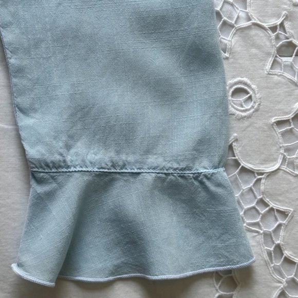 cut · loose Tencel Blouse Blue Ruffles USA M Button Up Tailored 3/4 Sleeve EUC - Picture 11 of 13